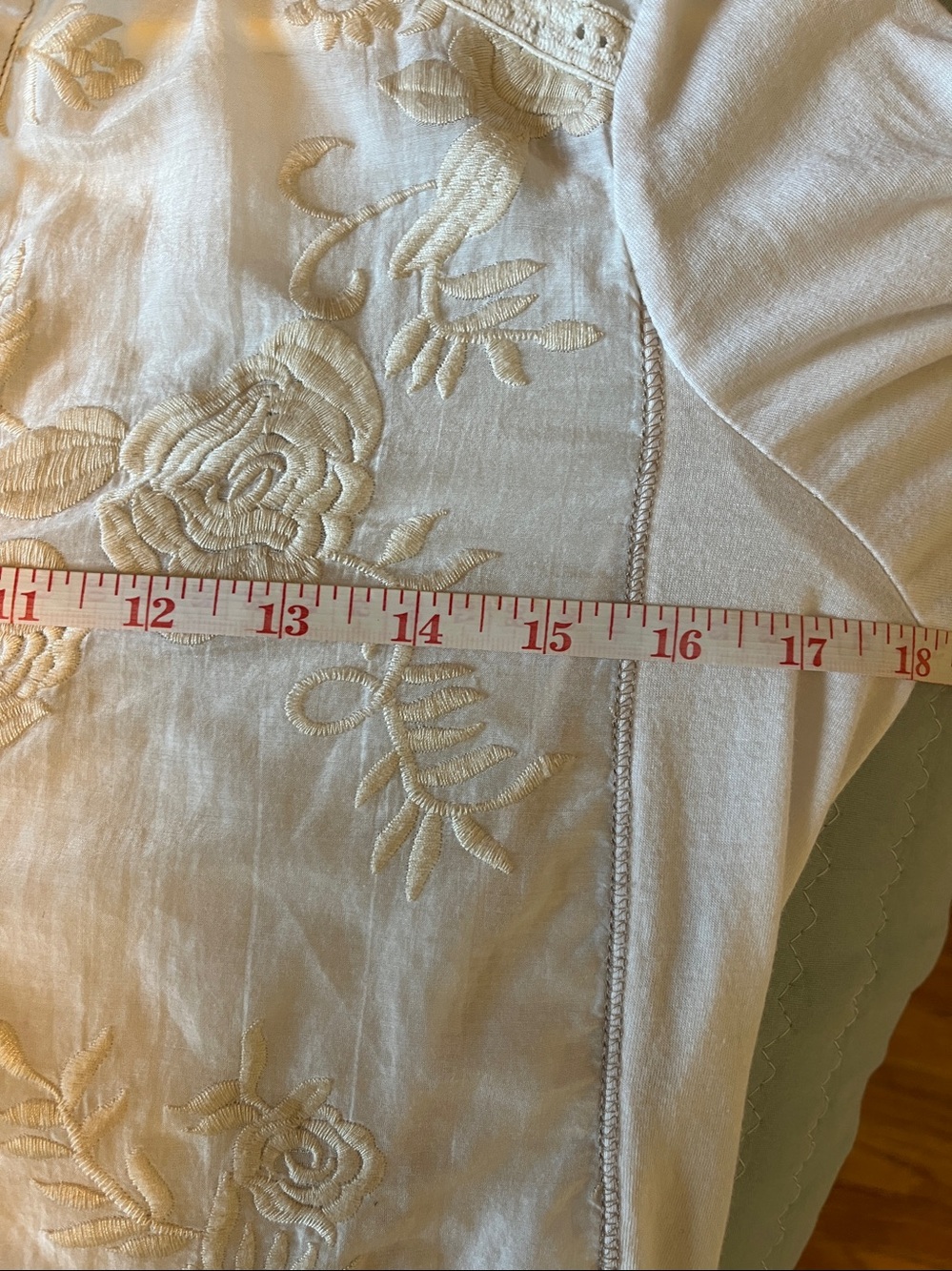 Ivory Embroidered Patchwork Button-Down Blouse - Picture 7 of 8